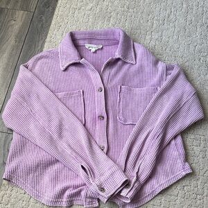 Hippie Rose Lilac Button-Down Waffle Knit Shirt
